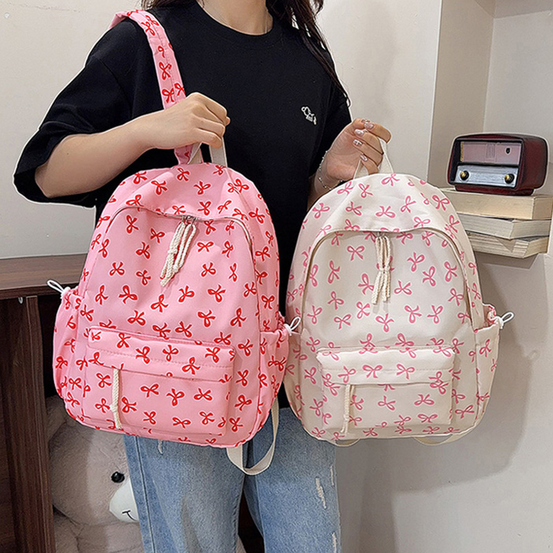 Cute Bow Print Backpack Nylon  - School Backpack Teen recension och pris